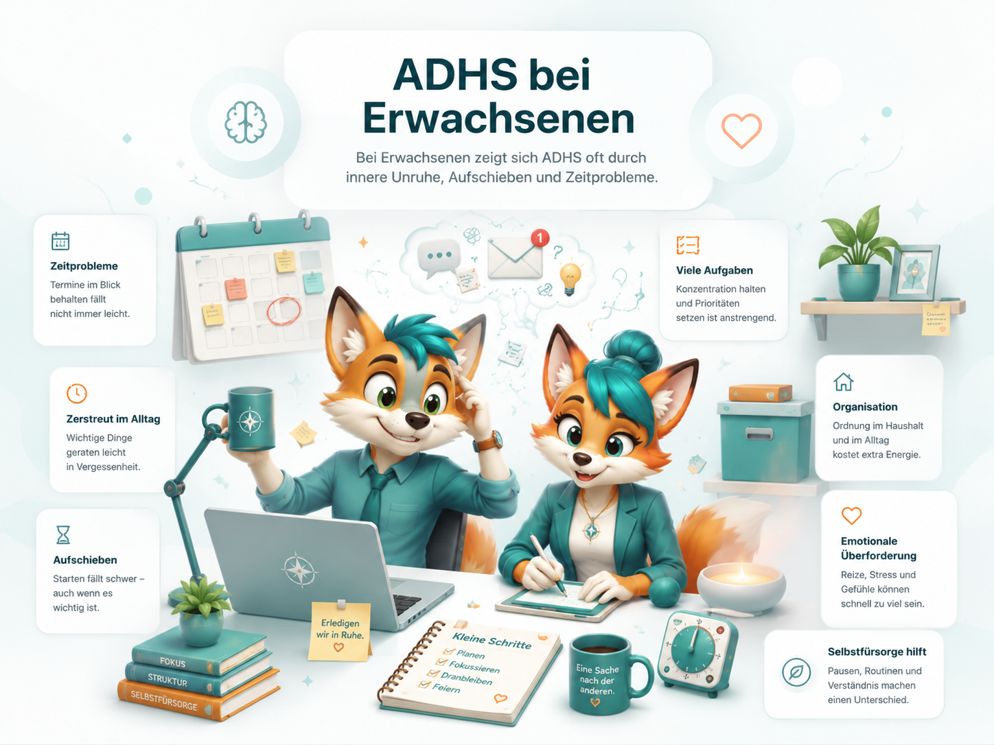 Visual ADHS bei Erwachsenen mit Zeitproblemen, Aufschieben, Organisation und emotionaler Überforderung